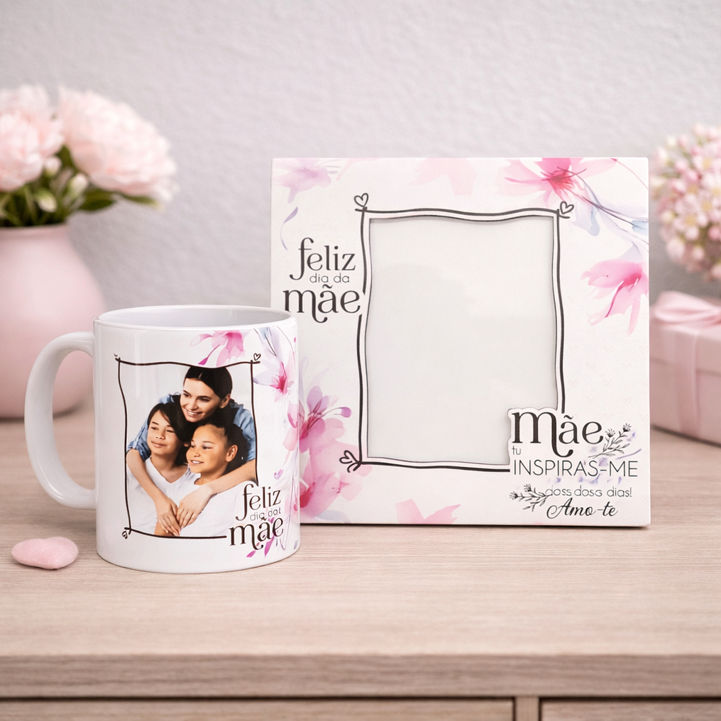 Conjunto Moldura e Caneca Personalizados - Dia da Mãe, Tema Floral_rosa 1