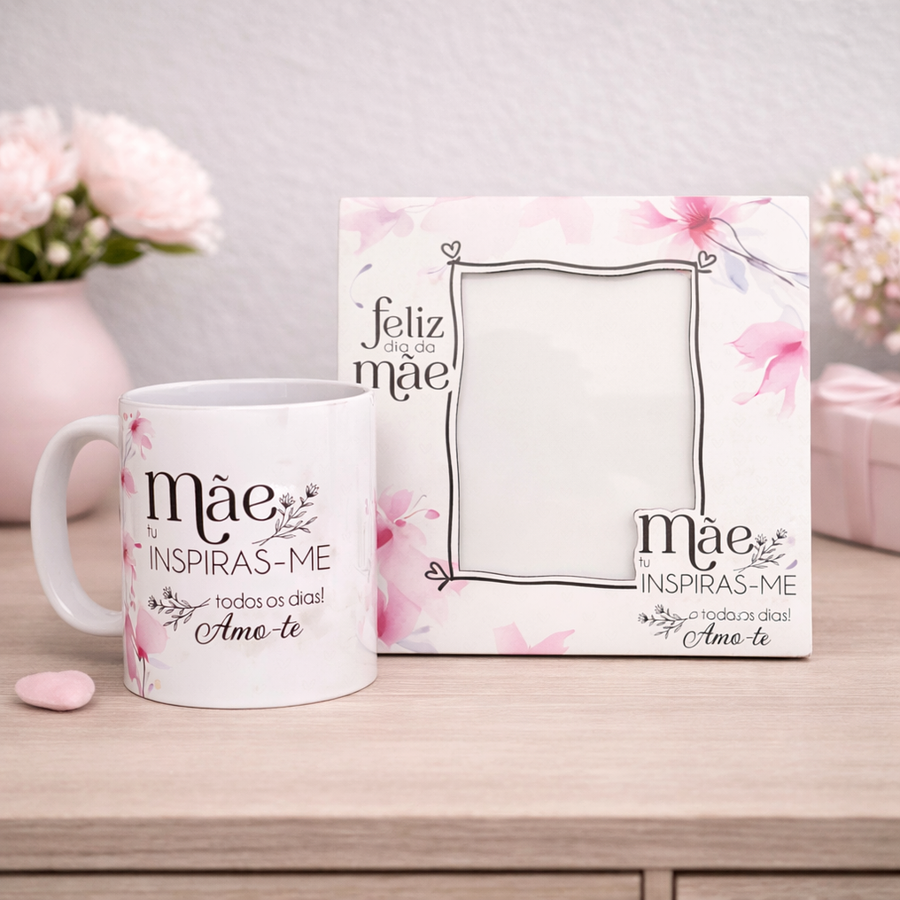 Conjunto Moldura e Caneca Personalizados - Dia da Mãe, Tema Floral_rosa 3