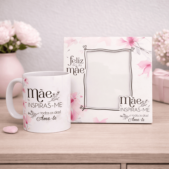Conjunto Moldura e Caneca Personalizados - Dia da Mãe, Tema Floral_rosa 3