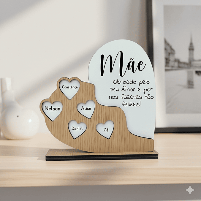 Placa Coração Personalizada com Nomes para Mãe 1