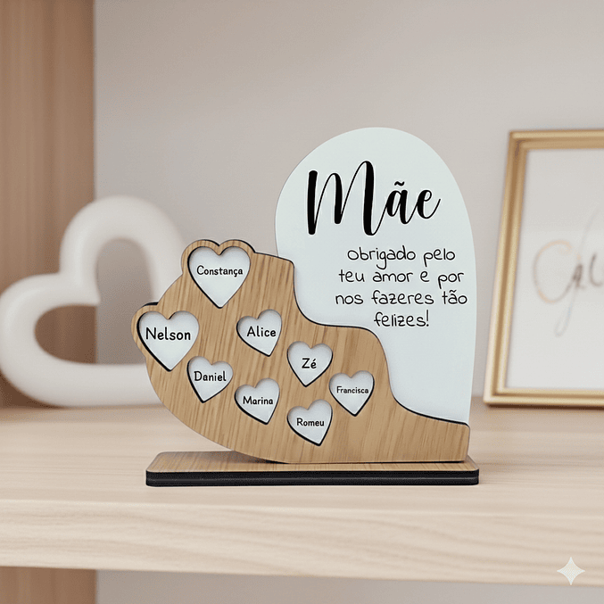 Placa Coração Personalizada com Nomes para Mãe 3