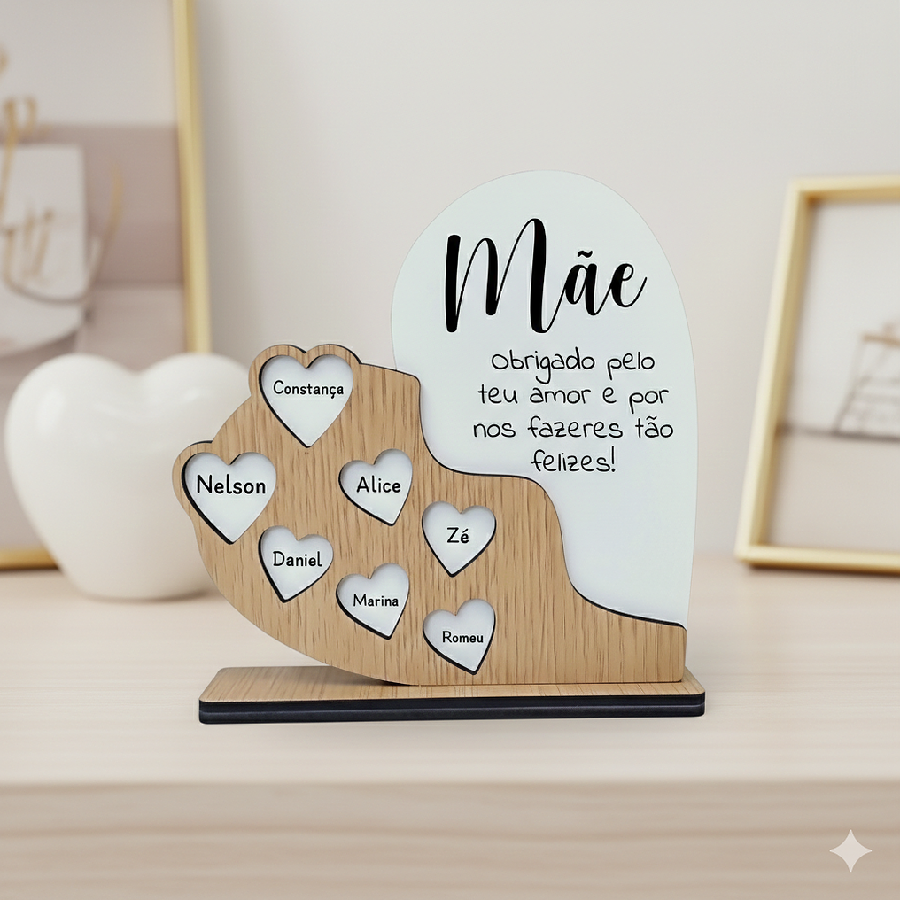 Placa Coração Personalizada com Nomes para Mãe 4