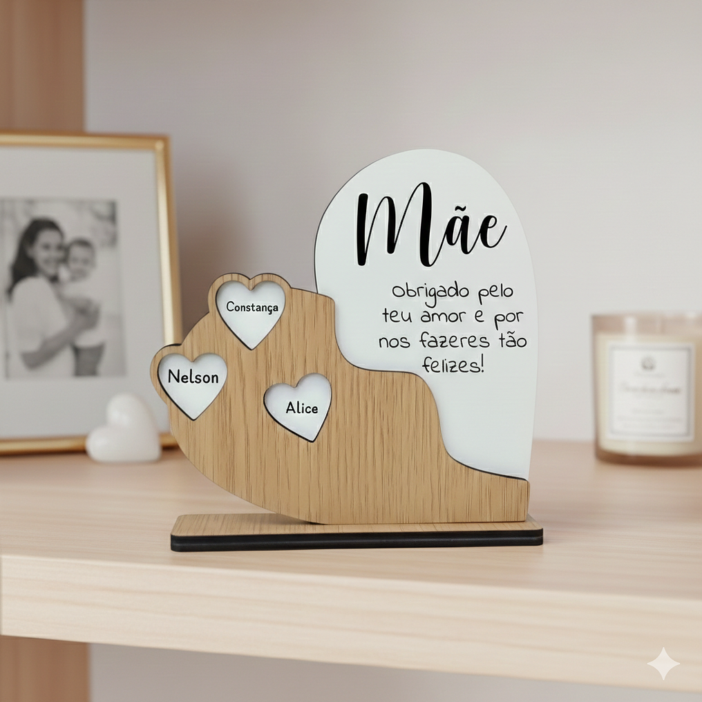 Placa Coração Personalizada com Nomes para Mãe 7