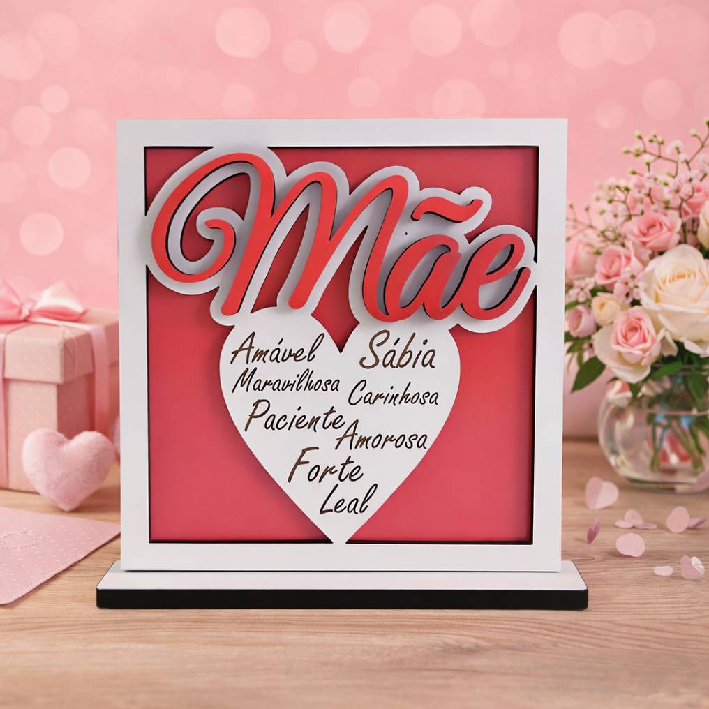 Placa para a Mãe – Coração com Adjetivos 3