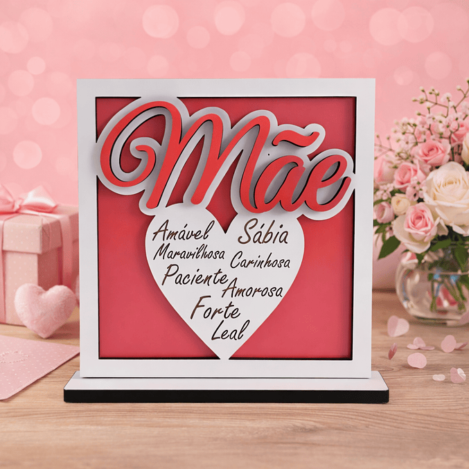 Placa para a Mãe – Coração com Adjetivos 3