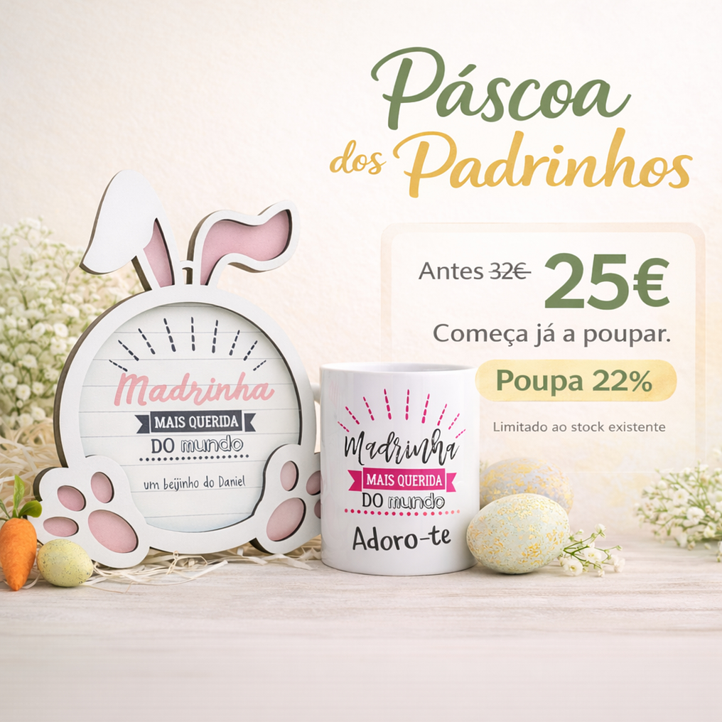 Pack Placa coelhinho + caneca padrinhos/afilhados personalizado 1