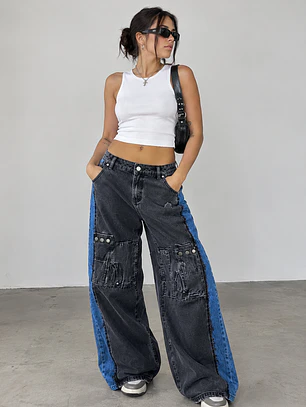 Pant bicolor tiro bajo 