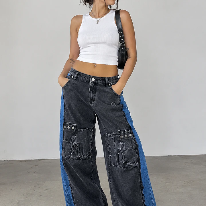 Pant bicolor tiro bajo  1
