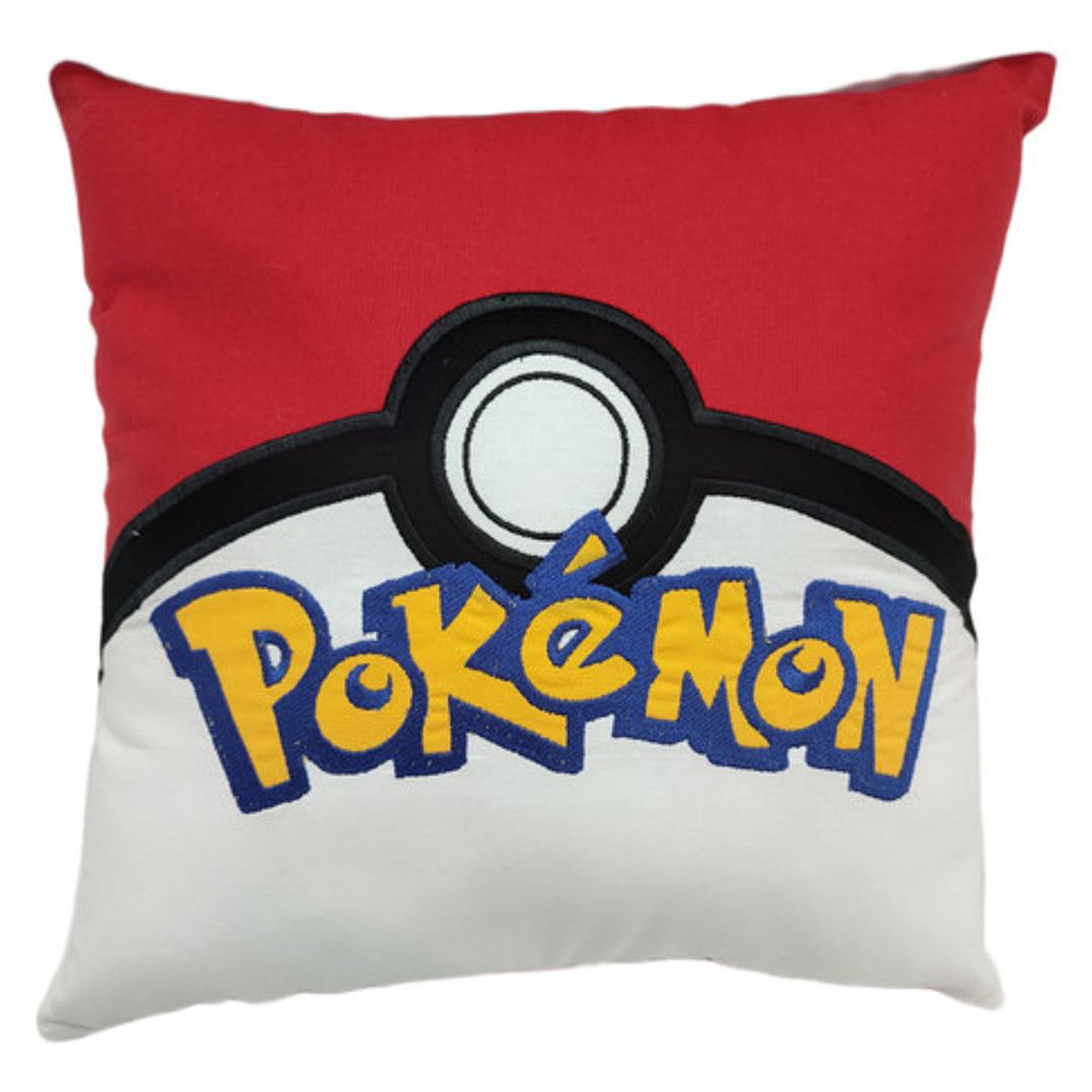 Cojín Bordado: Pokebola Clásica Con Logo Pokémon 1