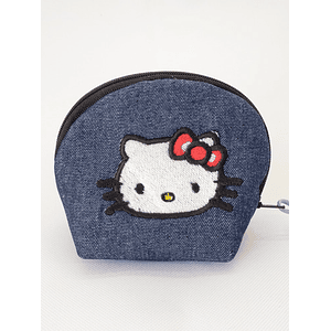 Monedero Bordado Gatita Kawaii Moño Rojo Lona Y Jeans