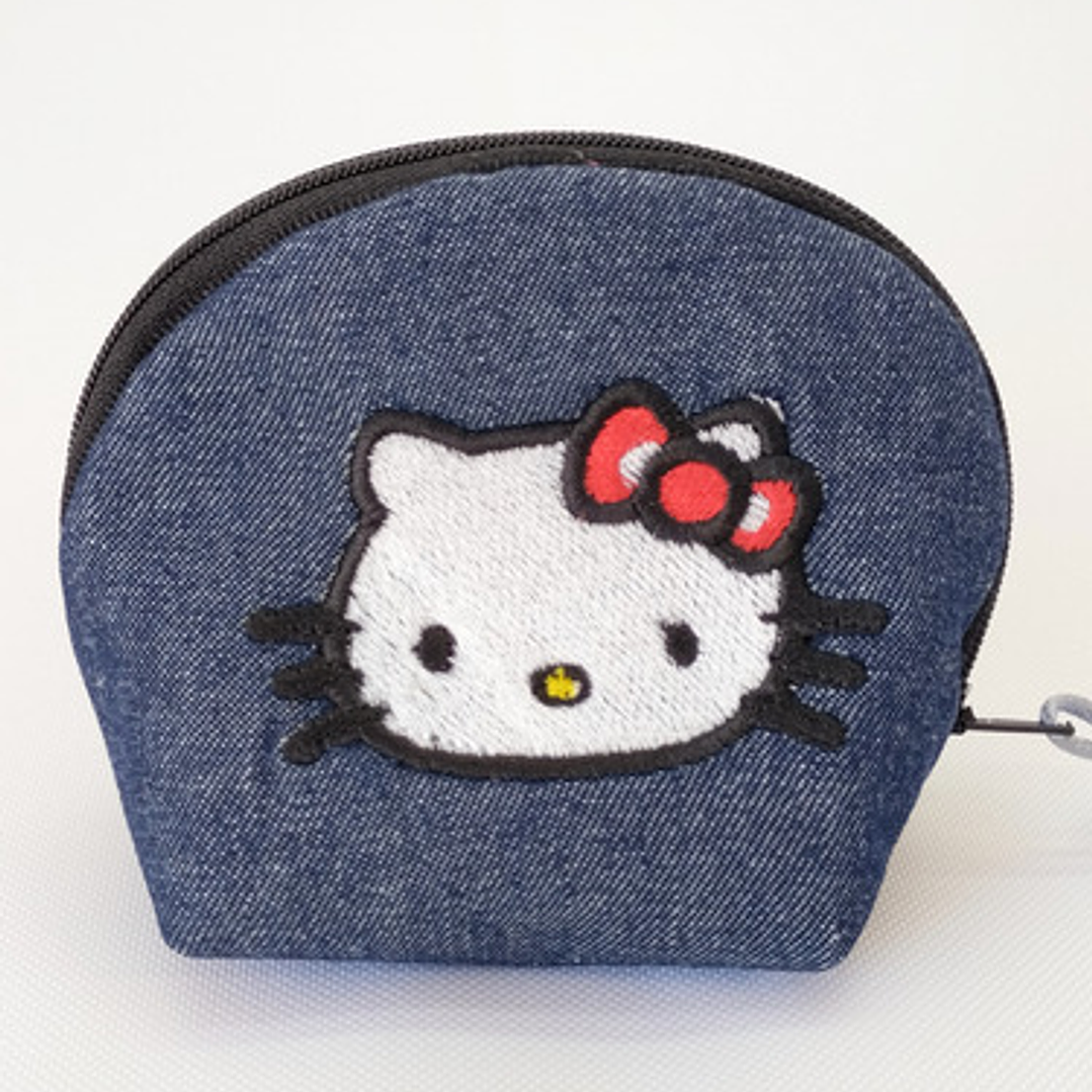 Monedero Bordado Gatita Kawaii Moño Rojo Lona Y Jeans 1
