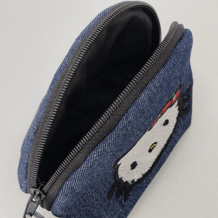 Monedero Bordado Gatita Kawaii Moño Rojo Lona Y Jeans 5