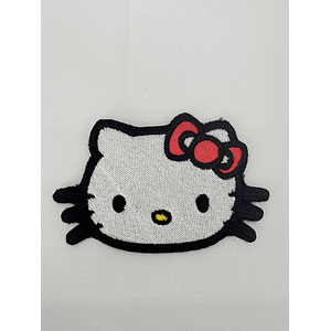 Parche Bordado Gatita Kawaii Moño Rojo Termoadhesivo