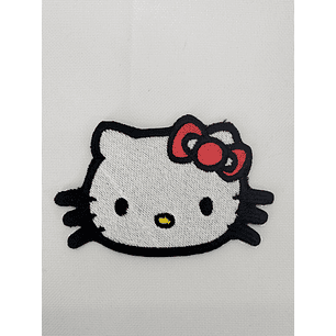 Parche Bordado Gatita Kawaii Moño Rojo Termoadhesivo
