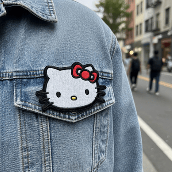 Parche Bordado Gatita Kawaii Moño Rojo Termoadhesivo 5