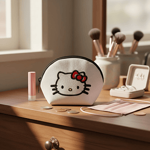 Monedero Bordado Gatita Kawaii Moño Rojo