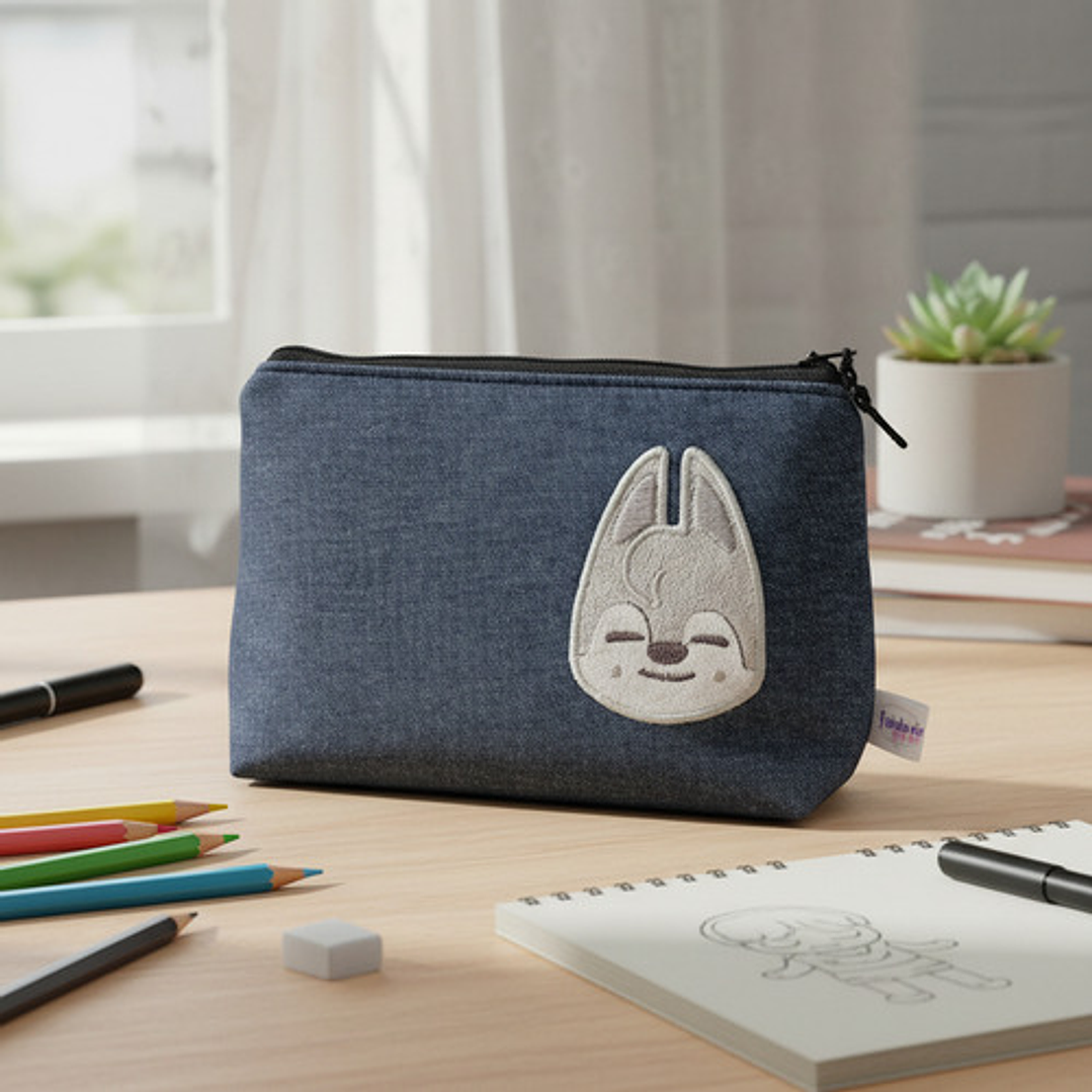 Estuche Bordado Skzoo - Wolfchan Azul Acero Jeans Bordado 2