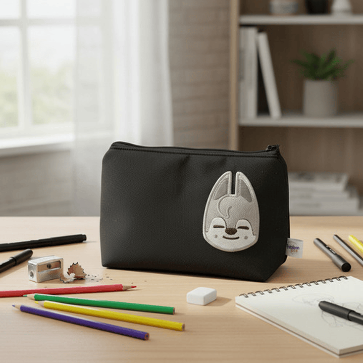 Estuche Bordado Skzoo - Wolfchan Negro Lona Bordada 2