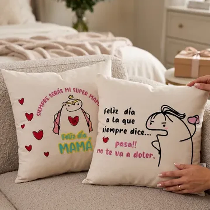 Regalo Día De La Madre - Cojín Bordado Reversible Super Mamá 3