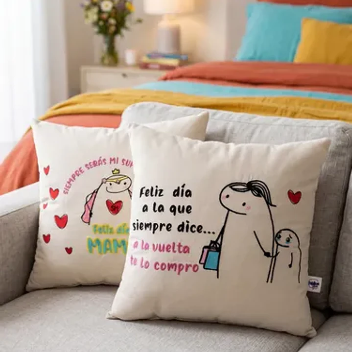 Regalo Día De La Madre . Cojín Bordado Reversible Super Mamá 3