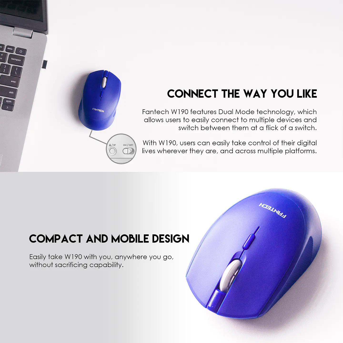 W190 White Mouse Inalámbrico Bluetooth Oficina 5