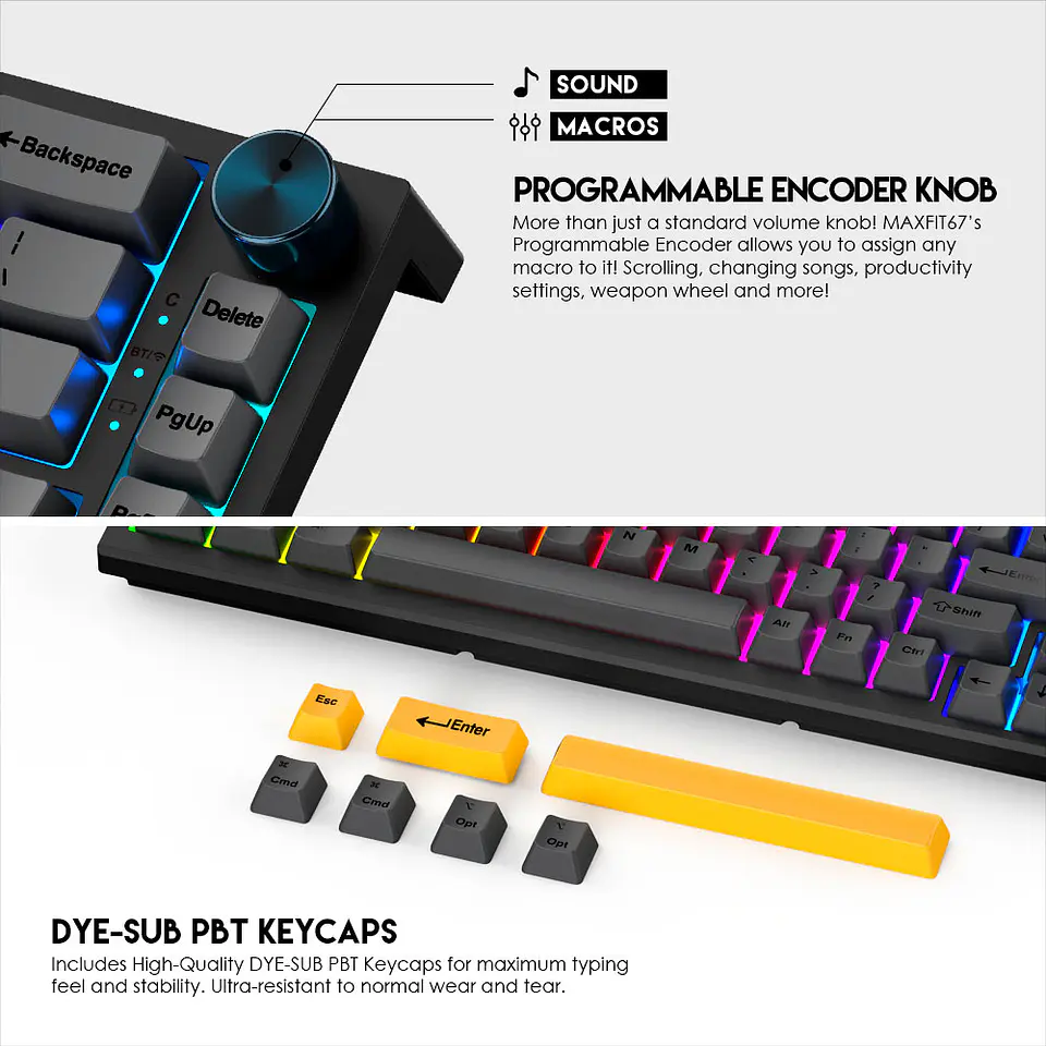 MK858 MAXFIT67 Black Teclado Mecánico Inalámbrico 60% Layout USA 8