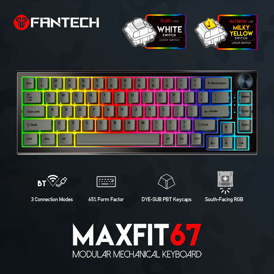 MK858 MAXFIT67 Black Teclado Mecánico Inalámbrico 60% Layout USA 9