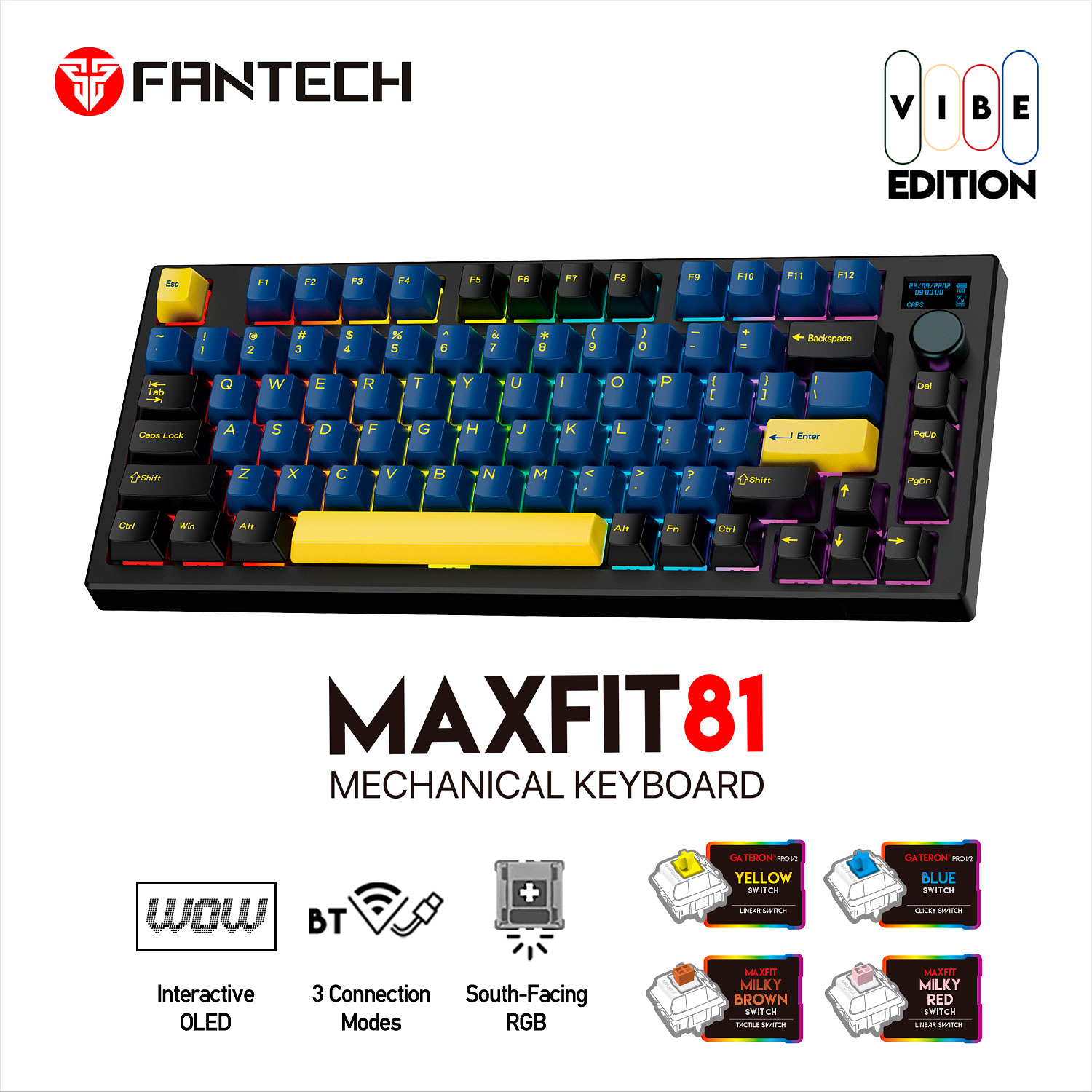 MAXFIT81 RGB Wireless VIBE MK910 Grand Cobalt Teclado Mecánico inalámbrico 80% 12