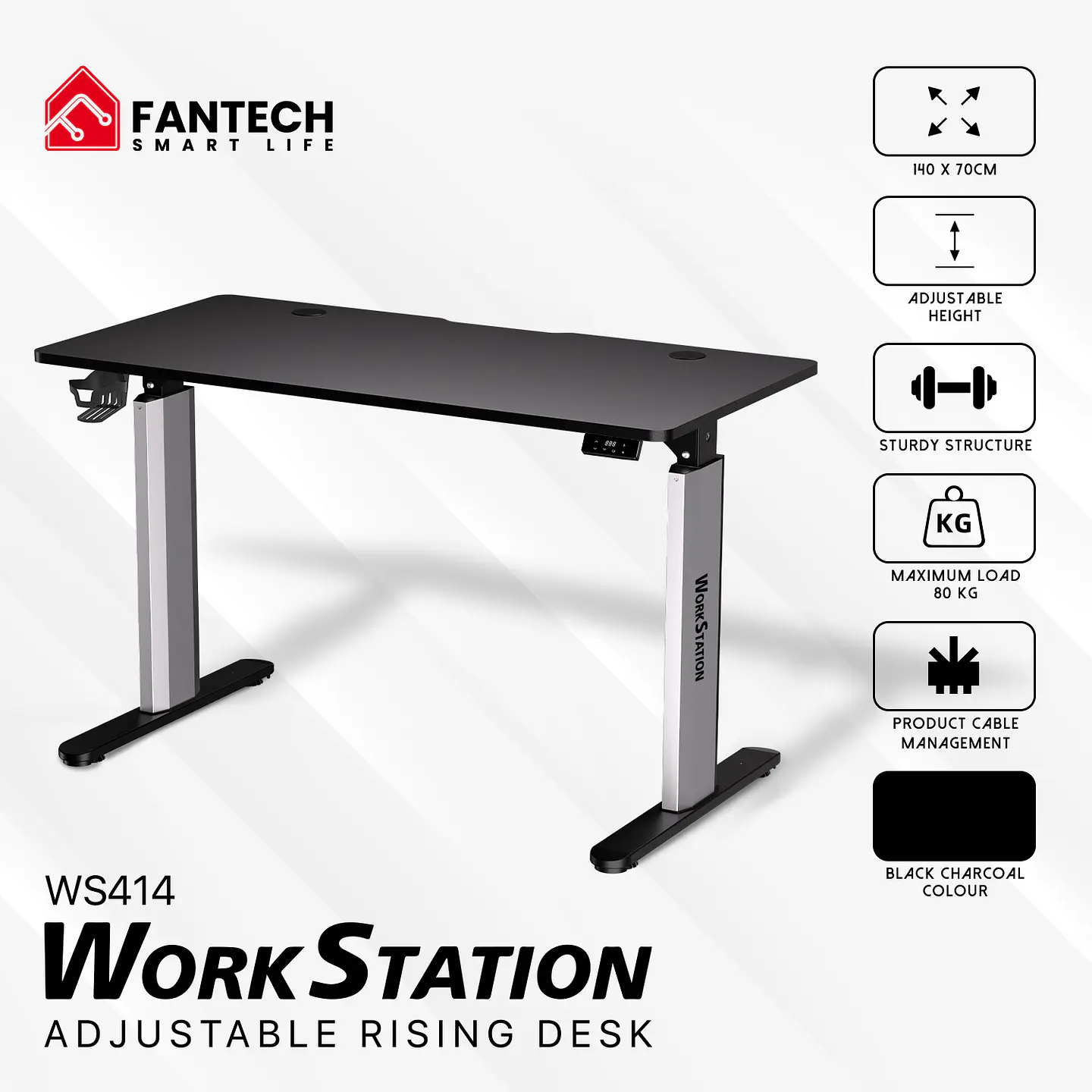 WS414 WORKSTATION Carbon Black Escritorio con Control de Elevación Automática 12