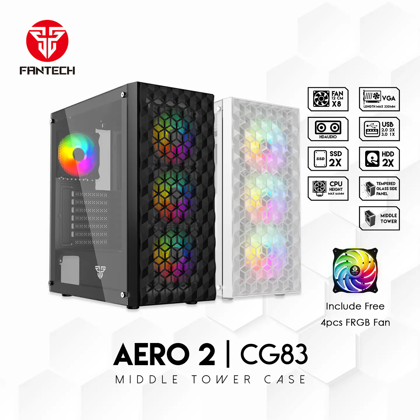CG83 AERO II White Gabinete PC + 4 Ventiladores RGB 8
