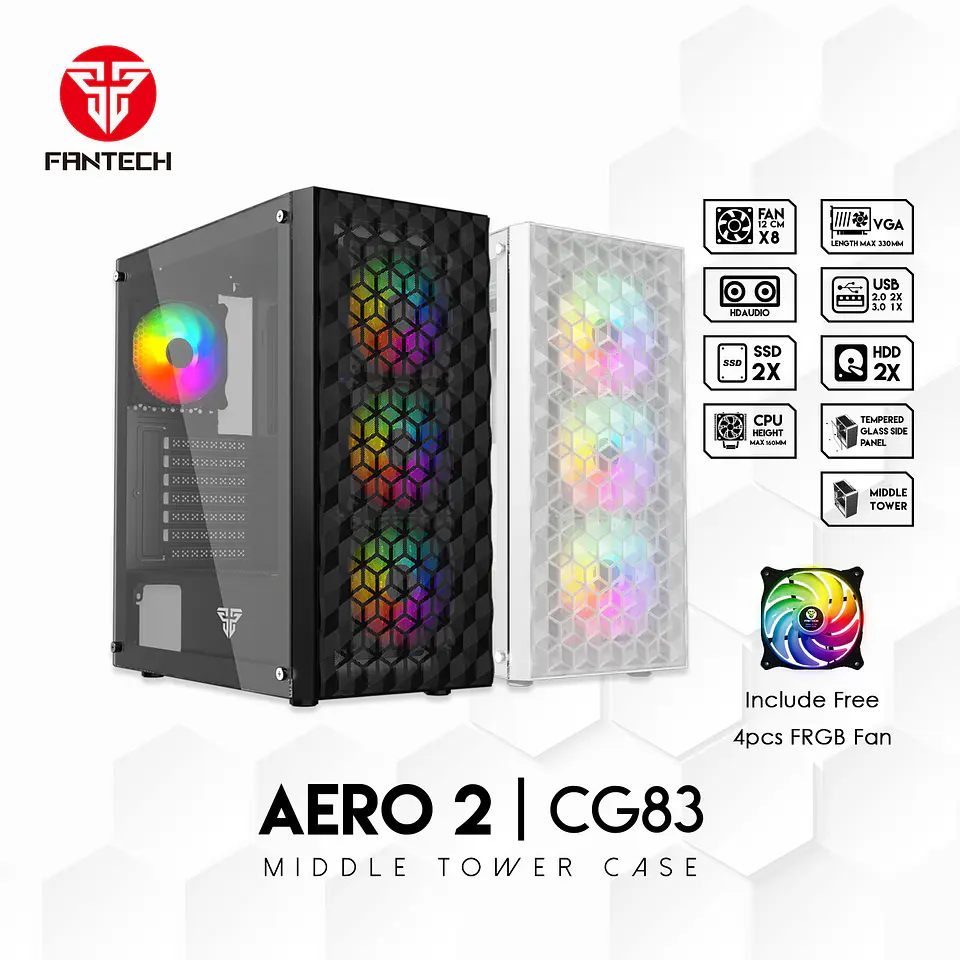 CG83 AERO II White Gabinete PC + 4 Ventiladores RGB 8
