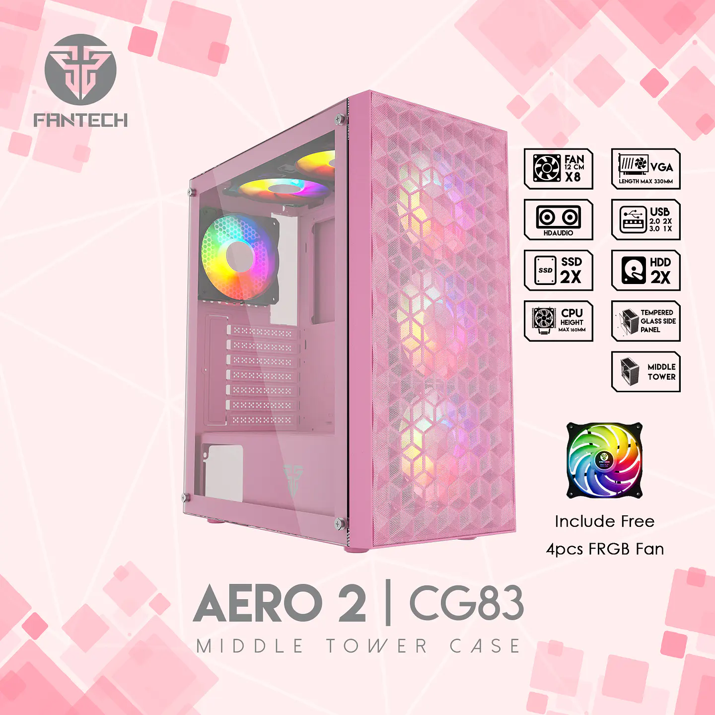 CG83 AERO II Pink Gabinete PC + 4 Ventiladores RGB 10
