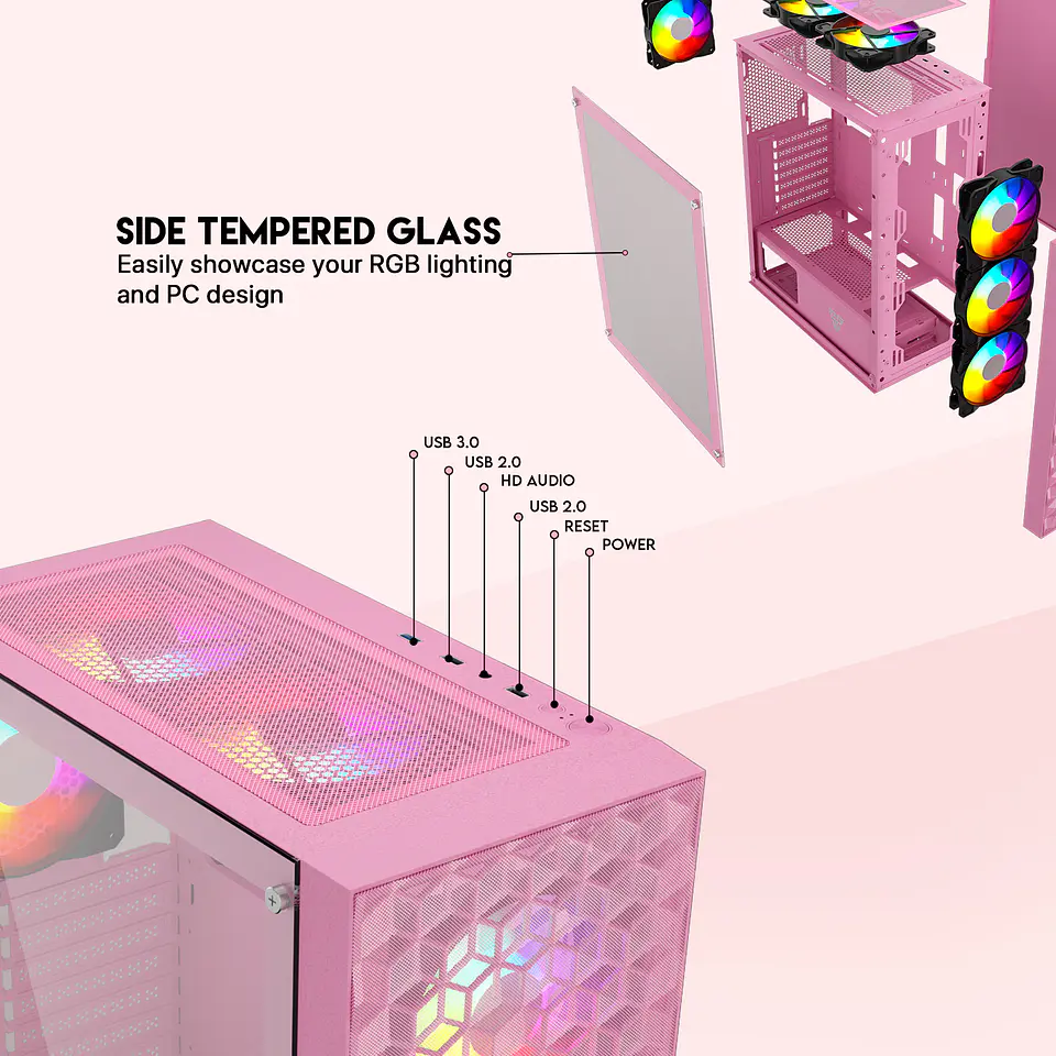 CG83 AERO II Pink Gabinete PC + 4 Ventiladores RGB 8
