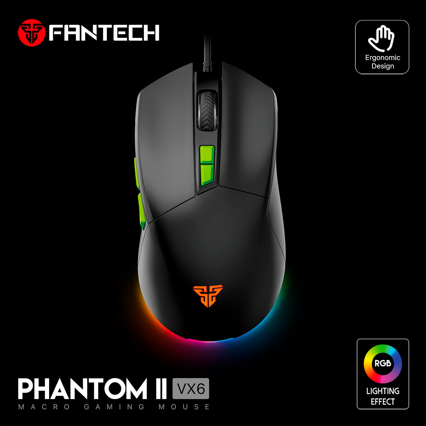 VX6 PHANTOM II Black Gaming Mouse 7.200 DPI 5
