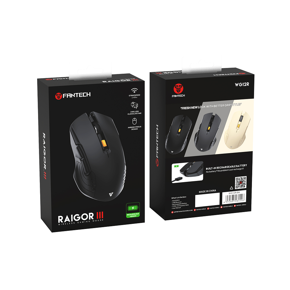 WG12R RAIGOR III Black Mouse Inalámbrico 2.000 DPI 5