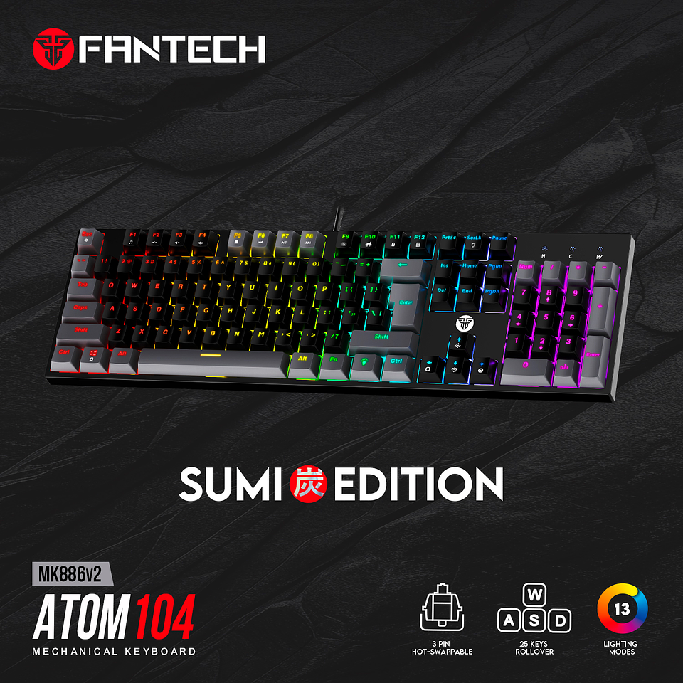 ATOM104 RGB USA MK886V2 Black Teclado Mecánico 100% 6