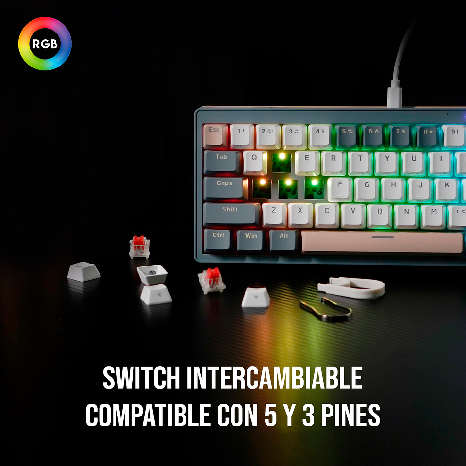 MK912 ATOM PRO63 Mercury Teclado Mecánico Inalámbrico 60% Layout USA 5