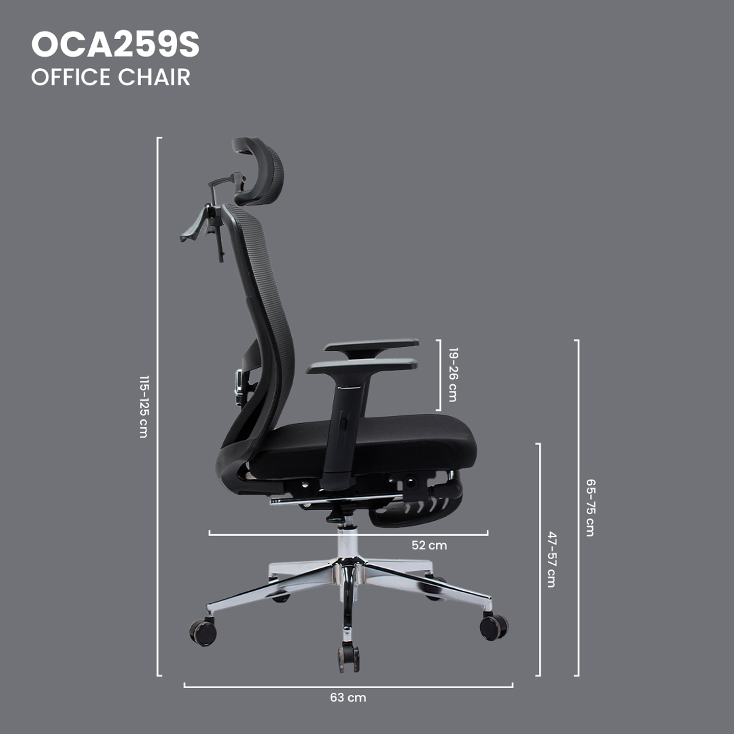 OCA259s Black Silla ergonómica Oficina de Malla con Reposapiés 18