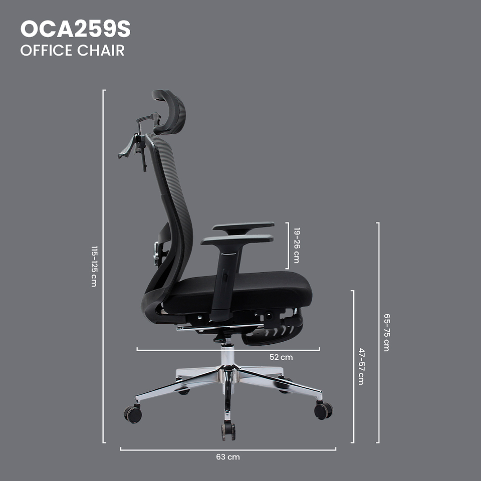 OCA259s Black Silla ergonómica Oficina de Malla con Reposapiés 18