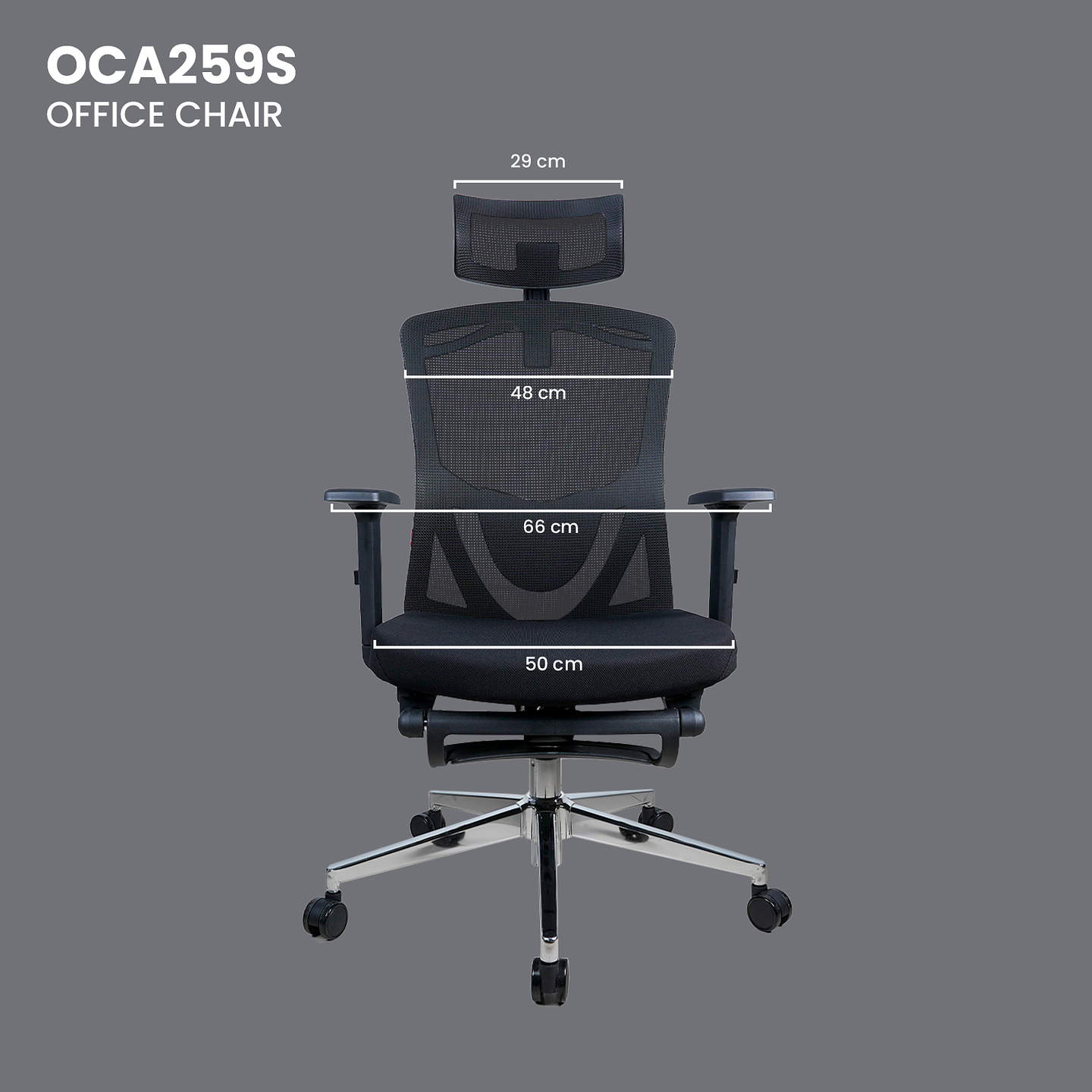 OCA259s Black Silla ergonómica Oficina de Malla con Reposapiés 19