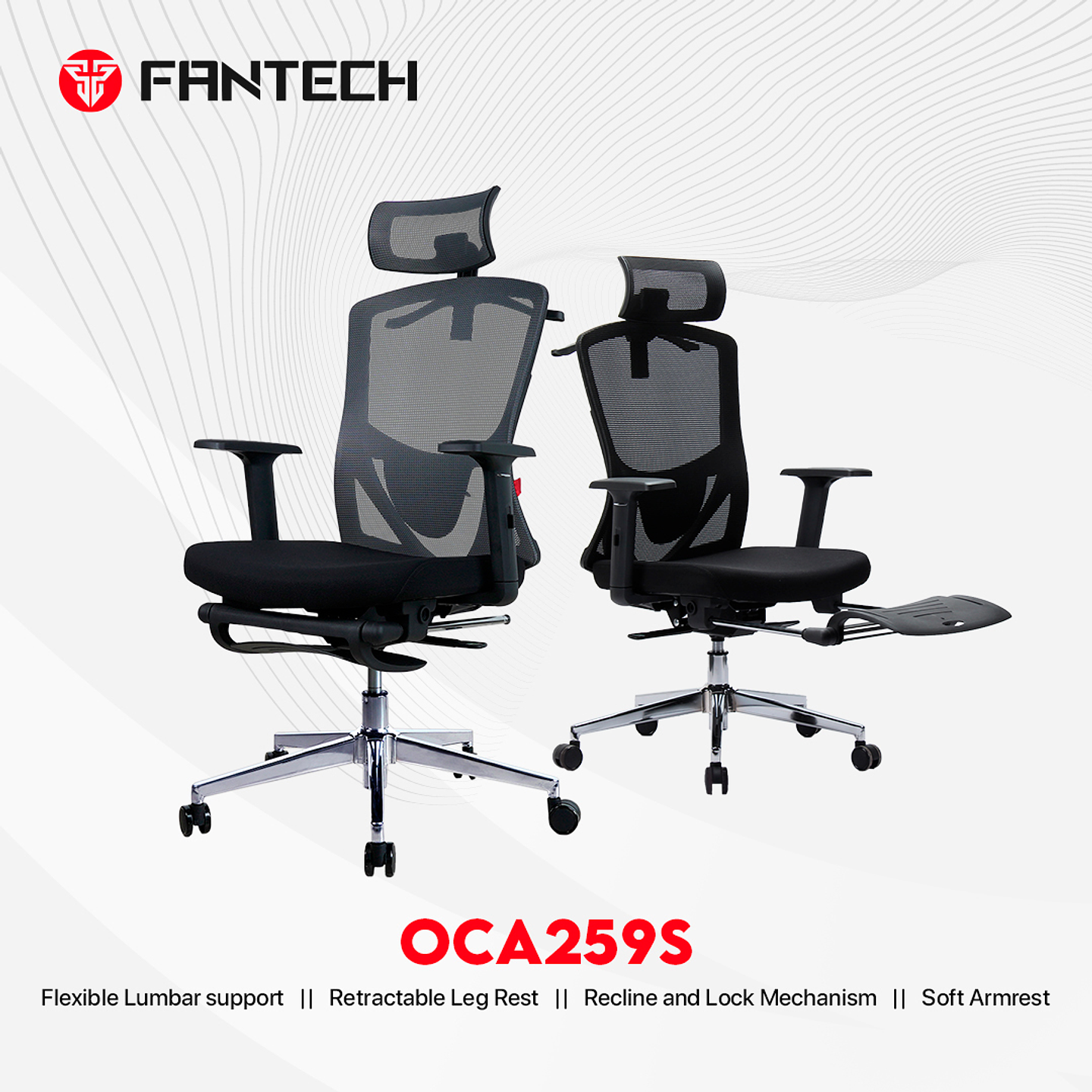 OCA259s Black Silla ergonómica Oficina de Malla con Reposapiés 20