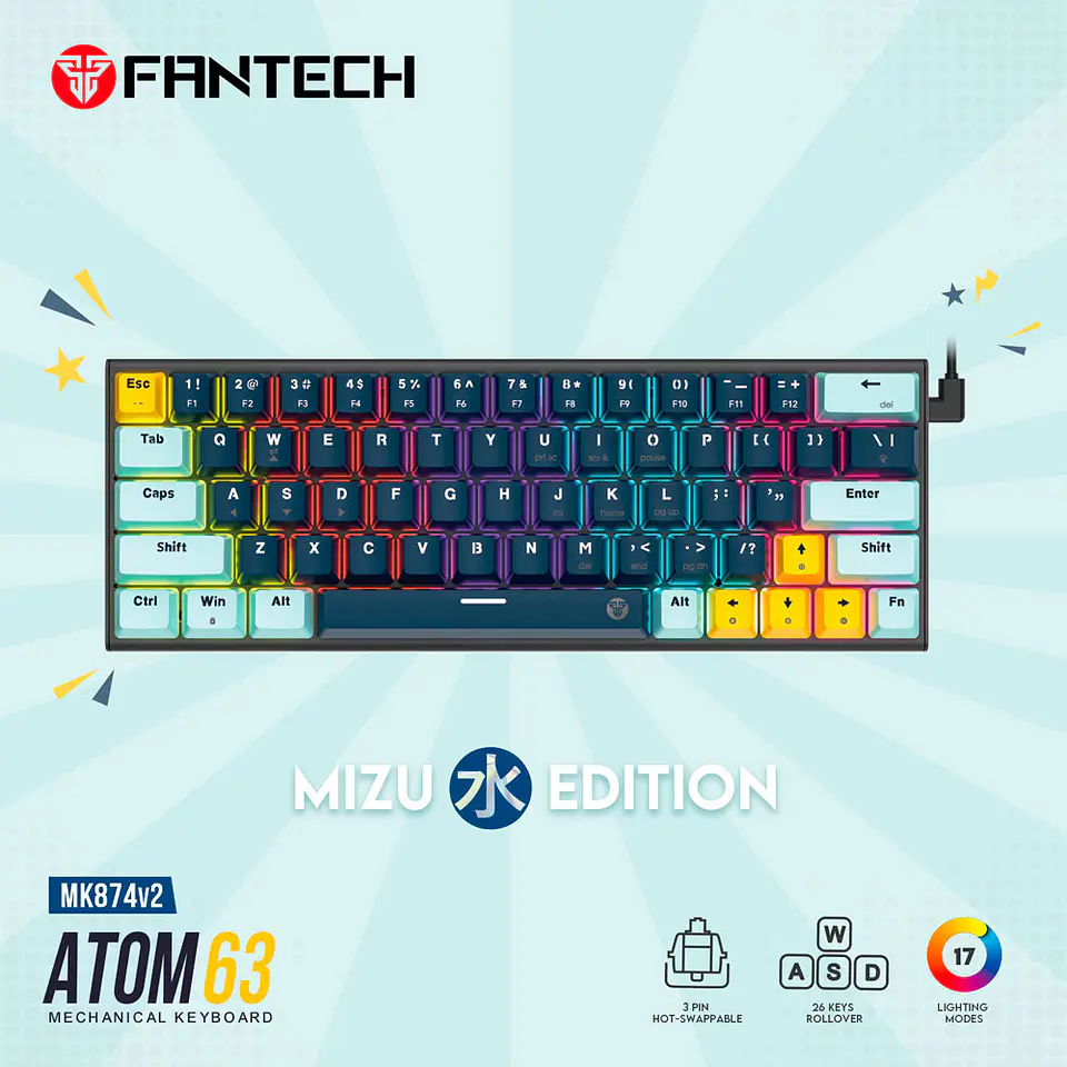 MK874V2 ATOM63 Navy Teclado Mecánico 60% Hot-Swappable Layout USA 2