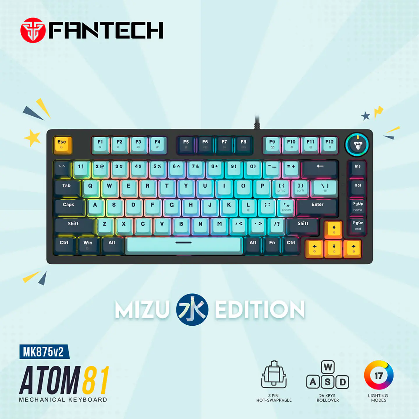 MK875V2 ATOM81 Sky Blue Teclado Mecánico 75% Hot-Swappable Layout USA 11