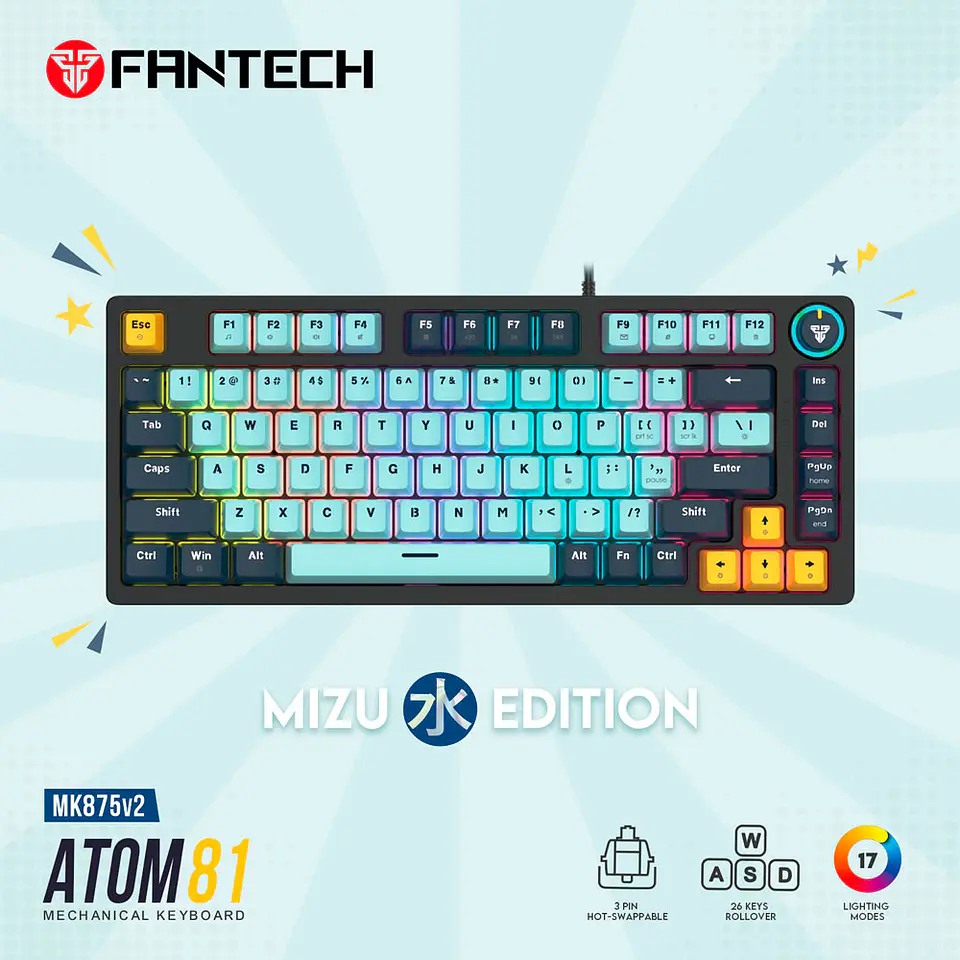 MK875V2 ATOM81 Sky Blue Teclado Mecánico 75% Hot-Swappable Layout USA 11