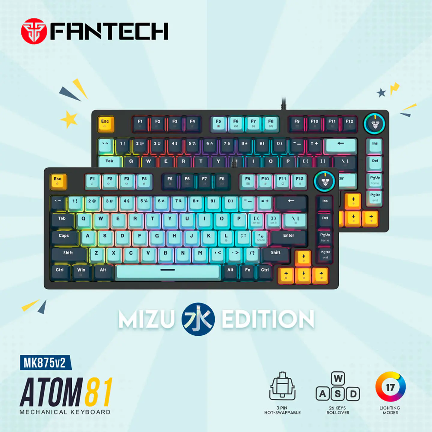 MK875V2 ATOM81 Navy Teclado Mecánico 75% Hot-Swappable Layout USA 12