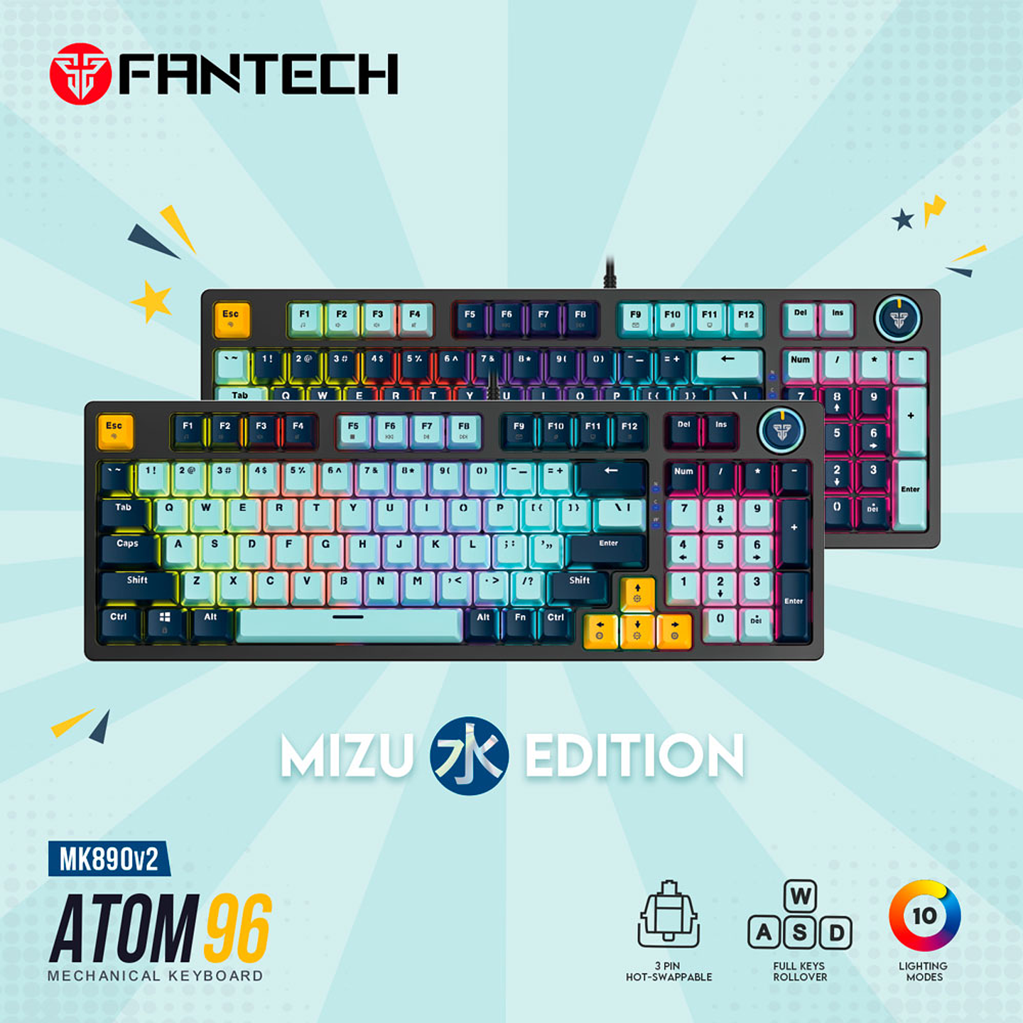 MK890V2 ATOM96 Navy Teclado Mecánico 90% Hot-Swappable Layout USA 13