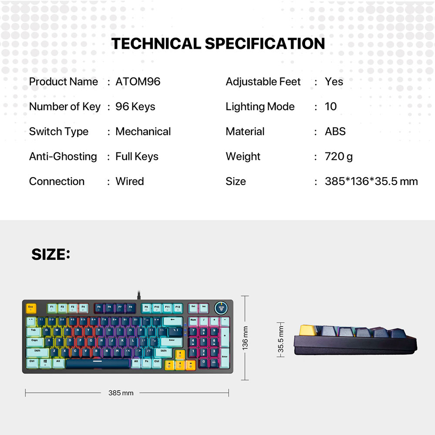 MK890V2 ATOM96 Sky Blue Teclado Mecánico 90% Hot-Swappable Layout USA 11