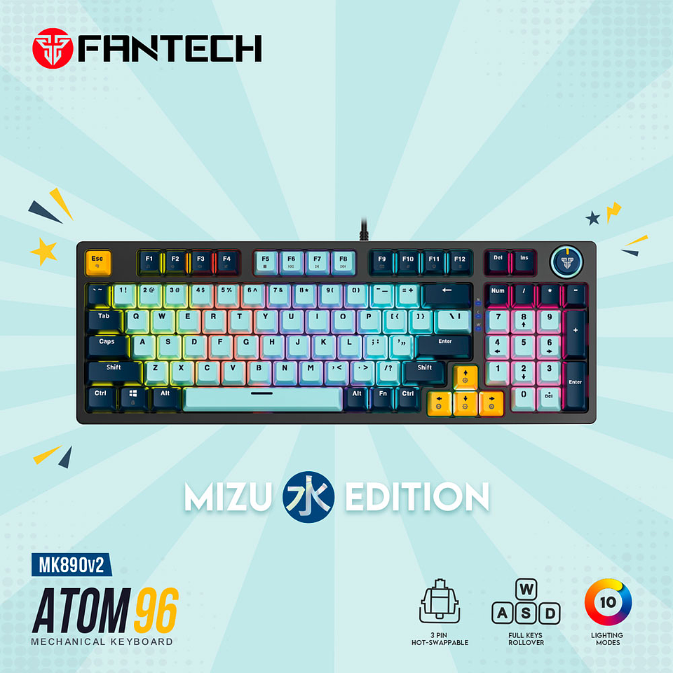 MK890V2 ATOM96 Sky Blue Teclado Mecánico 90% Hot-Swappable Layout USA 12