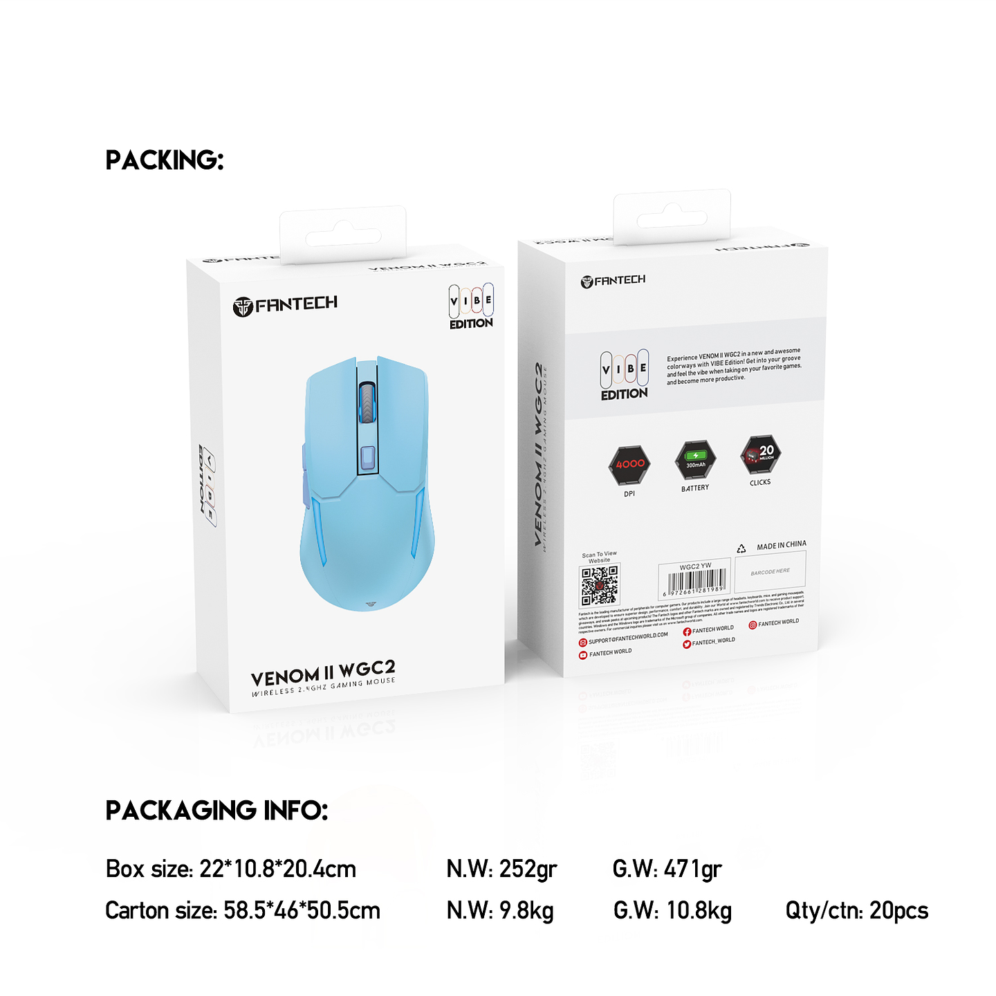 WGC2 VENOM II Blue Mouse Inalámbrico 2.400 DPI 18