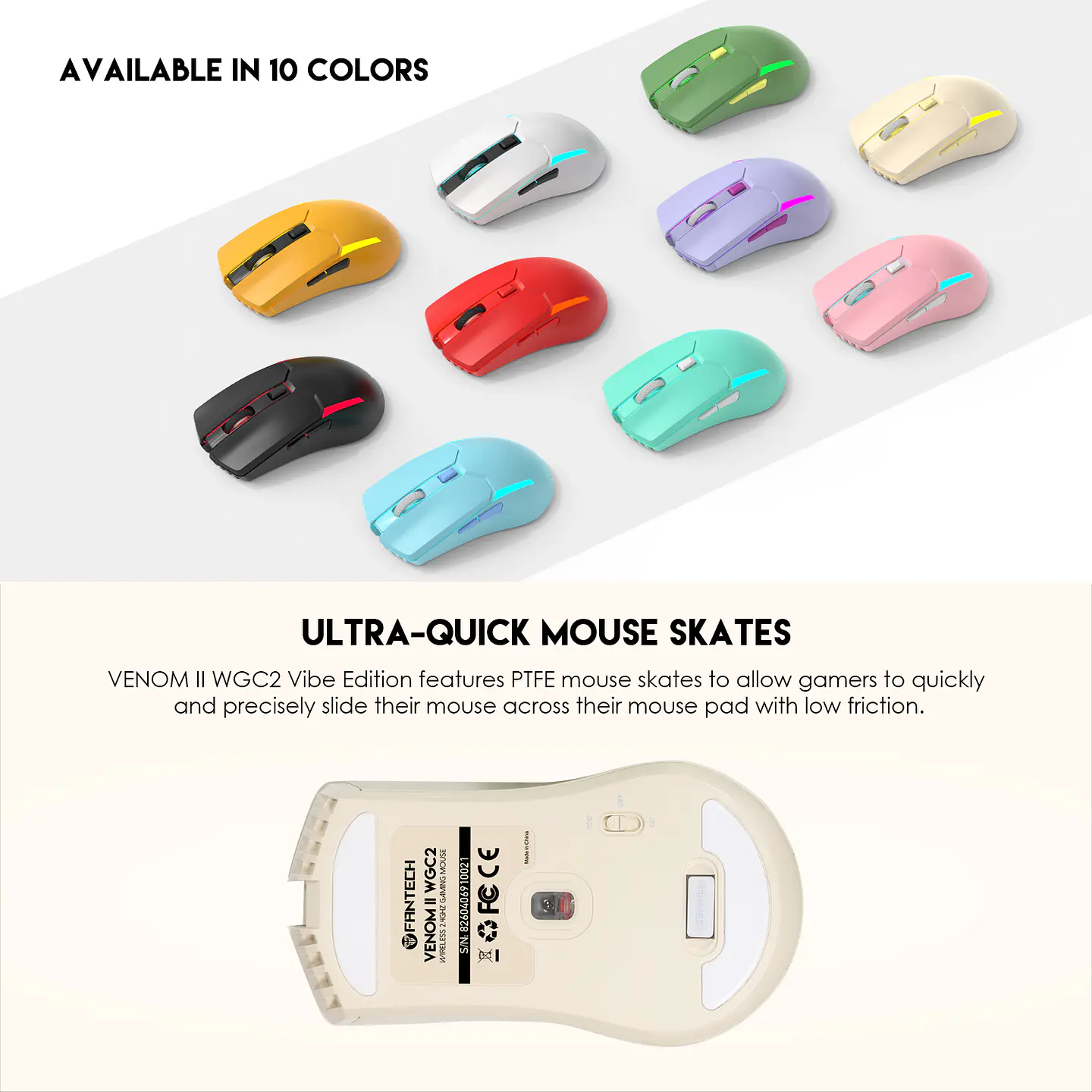WGC2 VENOM II Beige Mouse Inalámbrico 2.400 DPI 13